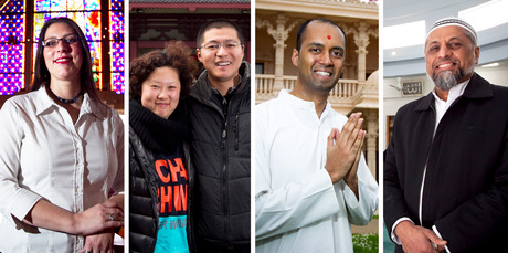 Dr Kerryn Olsen at Holy Trinity Cathedral, Patrick You and Vigee Li at Fo Guang Shan, Dr Sairam Iyer at the Swaminarayan Mandir Temple and Firoz Patel at the Ponsonby Mosque. Photo / Natalie Slade
