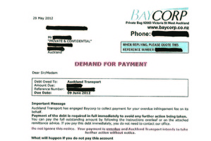 Letters threatening stern action for non-payment are being sent out by debt-collecting agency Baycorp. Photo / Supplied