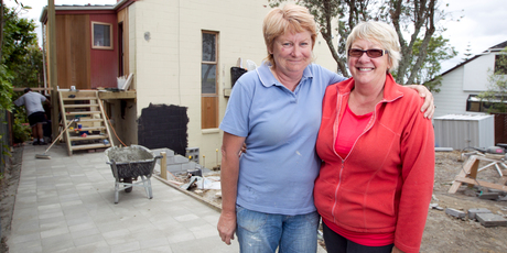 Margaret O'Brien (left) and Jan Jenkins are renovating a 'do-up' on Manuka Road with their husbands and will sell the property when finished. Photo / Natalie Slade