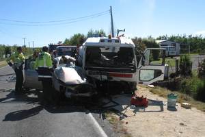 A 20-year-old Havelock North man is in Wellington Hospital ICU with critical head wounds after his Honda Accord and a truck collided. Photo / Supplied