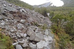 Boulders weighing up to 200 tonnes crashed onto the Milford Road in October. Photo / File / Supplied