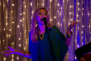 Delta Goodrem singing at The Langham hotel last night. Photo / Sarah Ivey