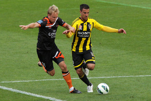 Manny Muscat (right) of the Phoenix during the round three A-League match between the Wellington Phoenix and Brisbane Roar. Photo / Getty Images