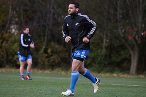 Piri Weepu of the All Blacks warms up during a training session at Peffermill University, Scotland. Photo / Getty Images