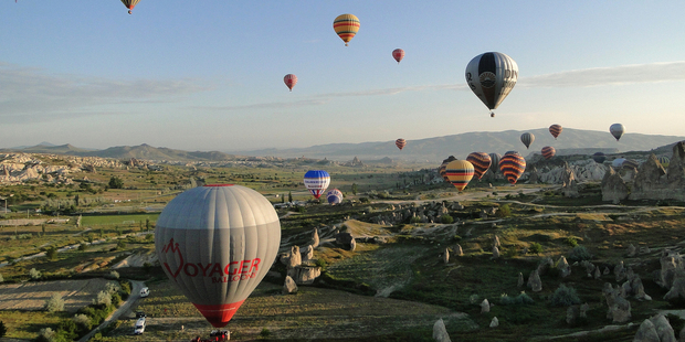 Hot air balloons over Goreme in Cappadocia. Photo / Adam Jones