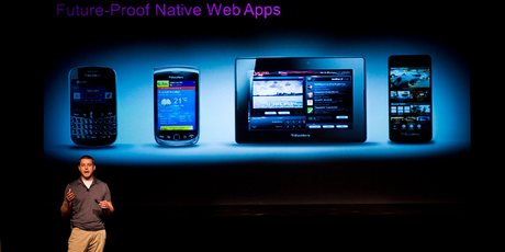 Tim Neil, from Research In Motion, speaks about the Blackberry 10 architecture on June 21, 2012. Photo / AP