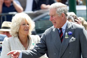 Britain's Prince Charles and his wife Camilla arrive for a welcome at the Christchurch City Council building. Photo / AP