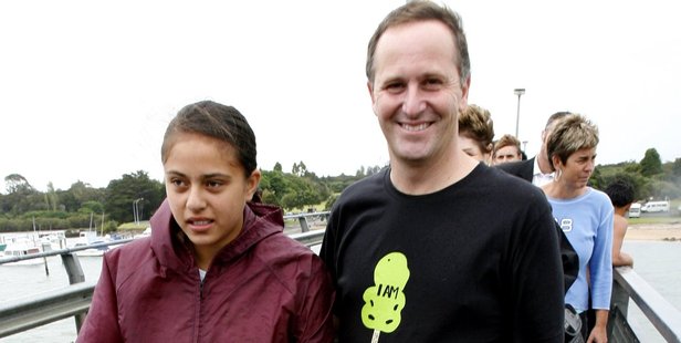 Aroha Ireland (left) was teased at school after her 2007 walkabout with John Key. Photo / Dean Purcell