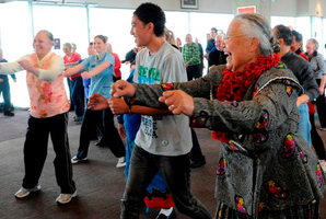 Taking part in an exercise session on World Diabetes Day yesterday are (from left) Lupe Hakaumotu, Edward Hakaumotu and Dilisa Taungapeau, all of Dunedin. Photo / Linda Robertson