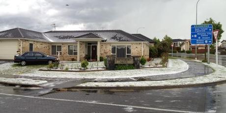 Hail covered properties in the eastern suburbs of Auckland today. Photo / Saagar Haribhai