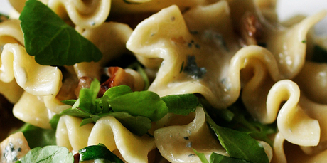 Watercress and walnut pasta. Photo / Chris Skelton