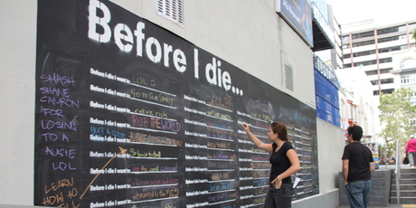 "Before I die" is an interactive urban art project which has popped up in Auckland Central. Photo / File