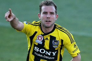 Jeremy Brockie scored two goals for the Phoenix in their 3-0 win over the Jets at Hunter Stadium. Photo / Getty Images.