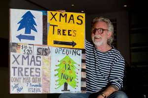 Dick Frizzell has referenced tree sales in his contribution to the giant Advent calendar to light up Wynyard Quarter. Photo / Sarah Ivey