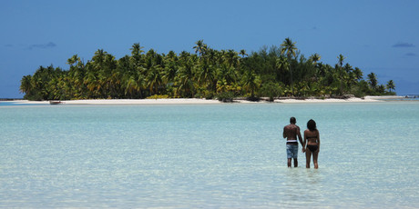 It takes evocative paint chart adjectives to name the blues of the water around Aitutaki. Photo / Pamela Wade