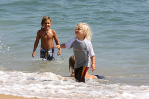 Gwen Stefani's sons Kingston and Zuma, who is in a Snapper Rock shirt. Photo / Supplied