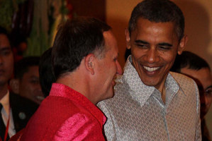 John Key said United States President Barack Obama thought his shirt was fetching. Photo / Alan Gibson