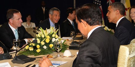 New Zealand Prime Minister John Key with other leaders, including United States President Barack Obama, at the Trans Pacific Partnership leaders meeting held today in Phnom Penh. Photo / pool