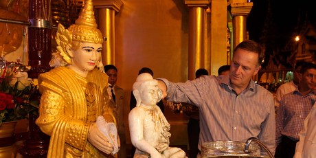 Prime Minister John Key during his visit to the Shwedagon Pagoda in Yangon, Burma. Photo / Alan Gibson