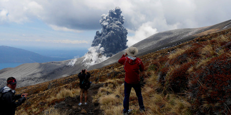 The eruption came from Te Maari Crater on the western side of Mt Tongariro yesterday. Photo / Paul Cowan