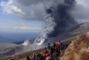 Te Maari crater on the western side of Mt Tongariro erupted shortly before 1.30pm yesterday. Photo / Supplied