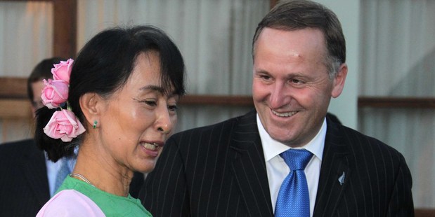 Prime Minister John Key meets with Aung San Suu Kyi in Burma. Photo / Alan Gibson