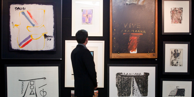 A large collection of Hotere art work is up for Auction at the International Art Centre in Parnell, Auckland today. Photo / Greg Bowker