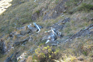 The wreckage from a helicopter carrying Campbell Montgomerie and Hannah Timings was spotted on Wednesday evening. Photo / Supplied
