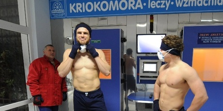 Jamie Roberts and Harry Robinson await their turn in the cryotherapy chamber. Photo / Supplied