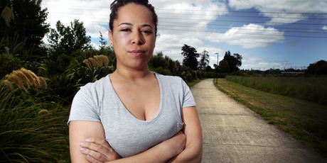Noreen Roudin on the pathway where she fought off her attacker on Friday. Photo / Doug Sherring