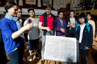 German conductor Eckehard Stier works with students from across Auckland ahead of the Auckland Philharmonia Orchestra concert. Photo / Richard Robinson