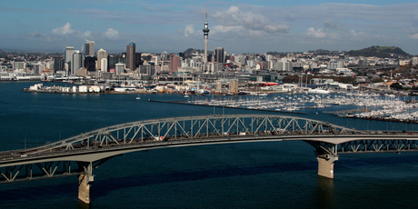 Painting Auckland's Harbour Bridge a colour other than grey could brighten motorists' days. Photo / NZ Herald