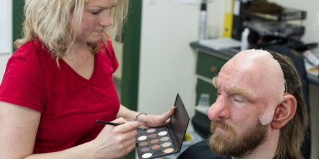 Peter Hambleton becomes his character Gloin thanks to the skills of The Hobbit's prosthetics supervisor Tami Lane and makeup and hair designer Peter King. Photo / Mark Pokorny