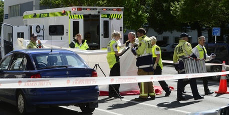 Emergency services at the scene of the fatal crash. Photo / Peter McIntosh