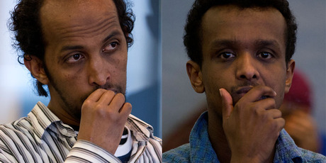 Abdinor Abdi, left, and Mohamed Bashir in the dock for his sentencing at the Auckland High Court this morning. Photo / Sarah Ivey