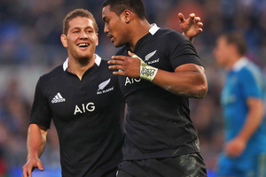Julian Savea and Tawera Kerr-Barlow in action against Italy. Photo / Getty Images