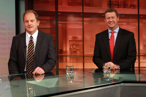 Labour Party leader David Shearer (left) and David Cunliffe preparing to go on TV3's The Nation TV show last year. Photo / Doug Sherring