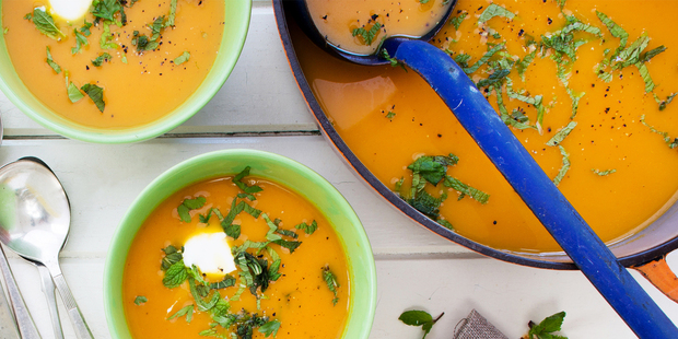 Carrot, orange and paprika soup. Photo / Babiche Martens