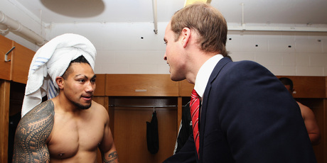 When Prince William turned up in the dressing room, Ma'a Nonu was still dressed in a towel. Photo / Getty Images