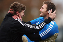 Adam Thomson (left) has had little game time, but helping Kieran Read train is also important. Photo / Getty Images