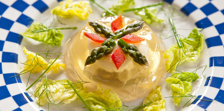 Tiny lettuce leaves can decorate. the Eggs in Aspic. Photo / Jason Burgess
