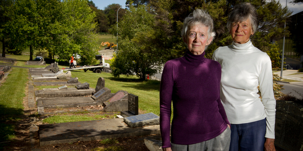 Sisters Janis Fairburn and Dinah Holman say the highway work is an intrusion into the cemetery. Photo / Greg Bowker