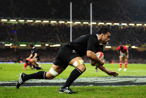 All Black loosie Liam Messam finishes off the try of the year in Cardiff. Photo / Getty Images