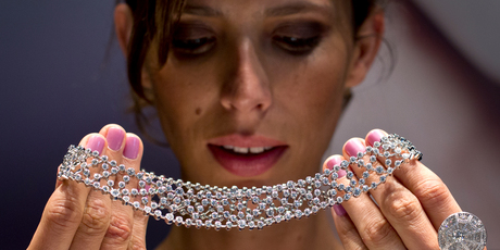 A $303,000 necklace encrusted with 336 diamonds has been flown in from France for a Hartfield Goldsmiths exhibition. Photo / Sarah Ivey