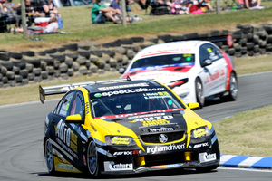 Scott McLaughlin on his way to winning the inaugural V8 SuperTourers championship at Ruapuna. Photo / Geoff Ridder