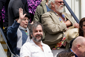 Sir Peter Jackson steps off The Hobbit aircraft that arrived in Wellington from Auckland this morning. Photo / Sarah Ivey