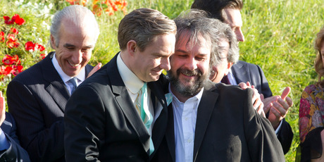 Martin Freeman and Sir Peter Jackson during the World premiere of The Hobbit. Photo / Mark Mitchell