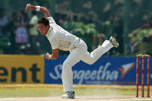 An assured Trent Boult appeals for a wicket. Photo / AP