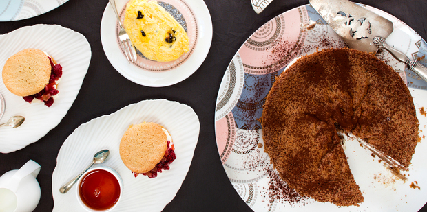 From left: Ginger sponge drops; passionfruit and lime sponge roulade; and a coffee, chocolate and hazelnut sponge. Photo / Babiche Martens