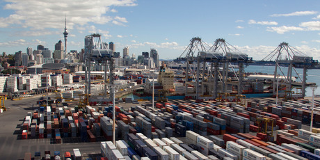 Aerial view of Ports of Auckland towards Auckland city. 19 April 2012 New Zealand Herald Photograph by Brett Phibbs